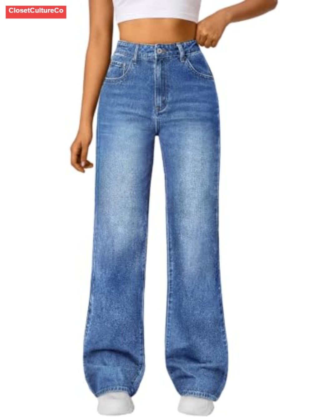 Women's High Waisted Wide Leg Jeans Stretch Cotton Blend Straight Leg